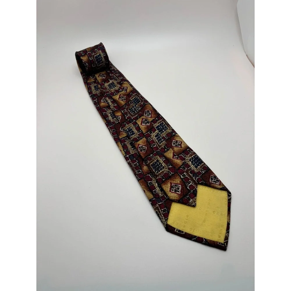 Omaggio Robert Talbott Silk Tie Burgundy Gold Geometric Mosaic Handsewn Italy